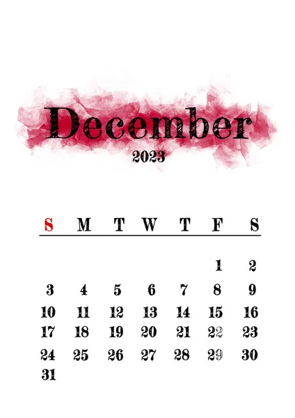 2023 December Månad Kalender Mall Minimalistisk Design — Stockfoto