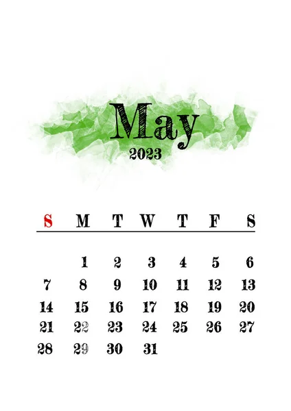 2023 May month calendar template minimalistic design