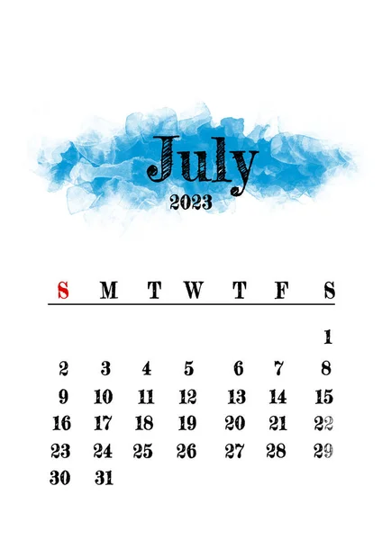 2023 Lipiec Miesiąc Kalendarz Szablon Minimalistyczny Projekt — Zdjęcie stockowe