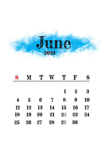 2023 Ιούνιος Μήνα Ημερολόγιο Πρότυπο Μινιμαλιστικό Σχεδιασμό — Φωτογραφία Αρχείου