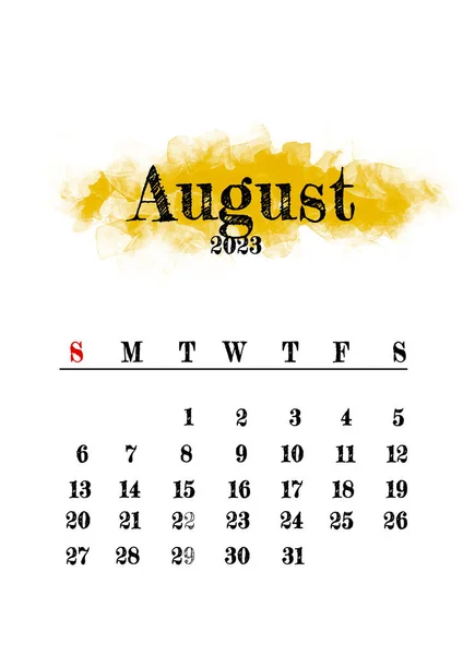 2023年8月カレンダーテンプレート ミニマルデザイン — ストック写真