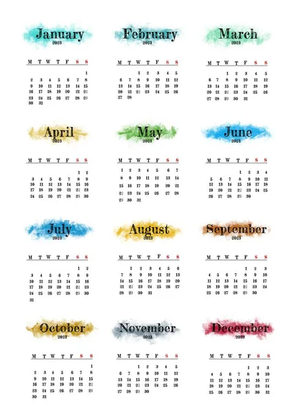 20223 all months calendar template color design