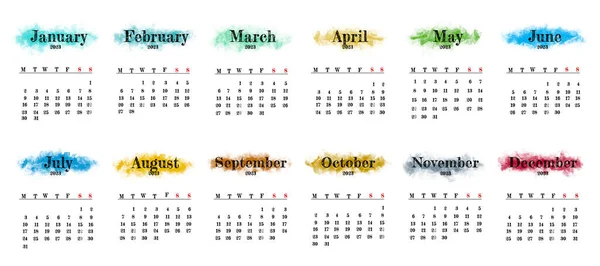 20223 Alle Maanden Kalender Template Kleur Ontwerp — Stockfoto