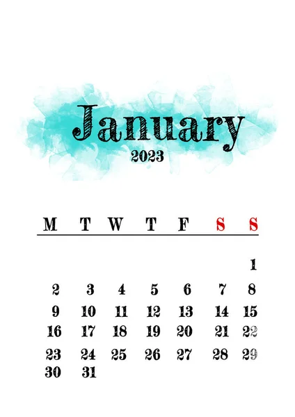 2023 January Month Calendar Template Minimalistic Design — 图库照片