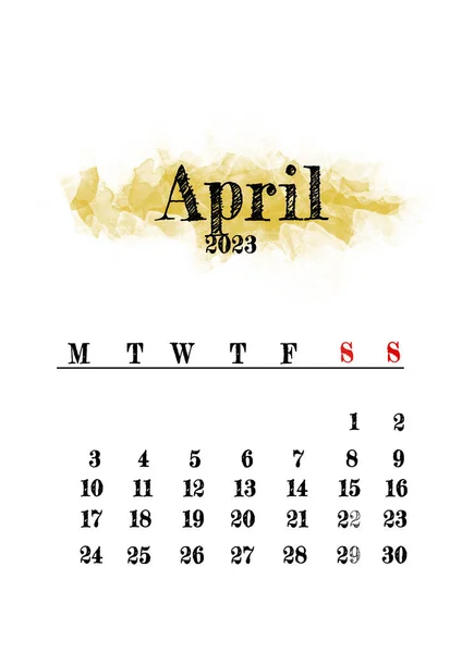 2023 Abril Ugust Mes Calendario Plantilla Diseño Minimalista — Foto de Stock