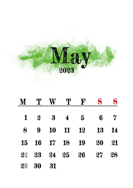 2023 Mayo Mes Calendario Plantilla Diseño Minimalista —  Fotos de Stock