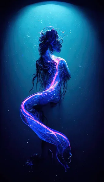 Beautiful mermaid swimming in deep blue sea