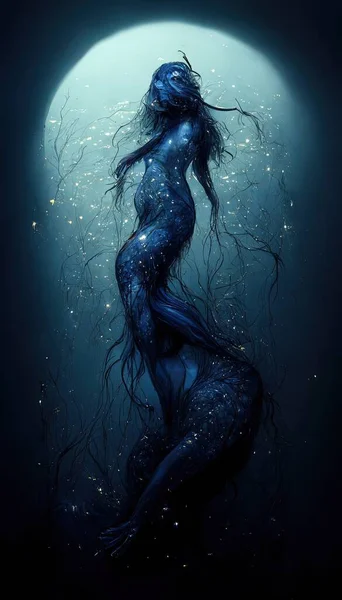 Beautiful mermaid swimming in deep blue sea