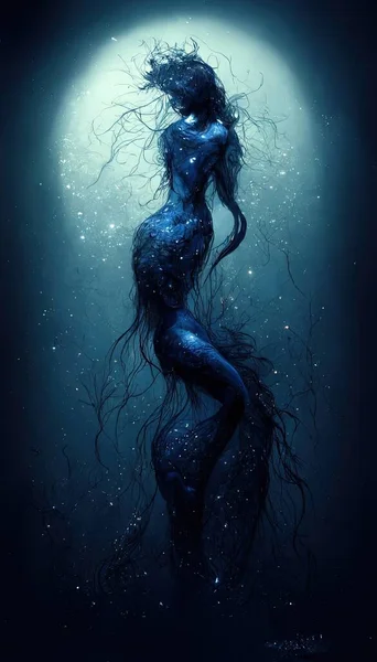 Beautiful mermaid swimming in deep blue sea