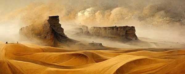 Desert storm landscape with heavy clouds,