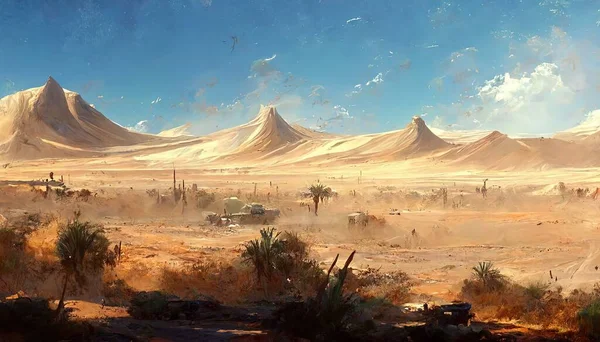 Desert storm landscape with heavy clouds,