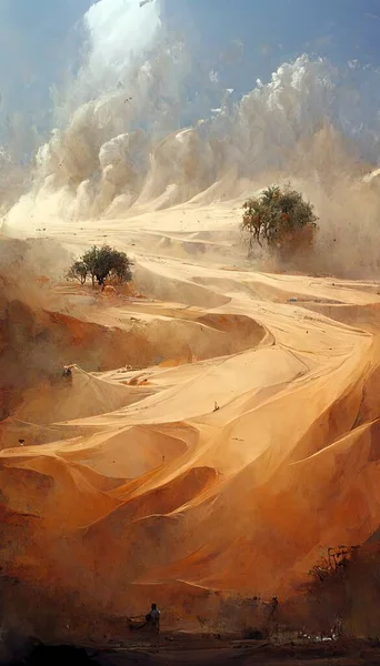 Desert storm landscape. Large desert landscape with heavy sand storm.