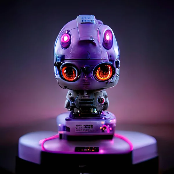 3d cute little toy robot design with neon lights and led eyes