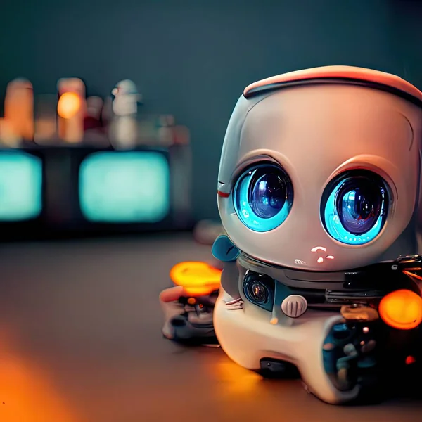 3d cute little toy robot design with neon lights and led eyes