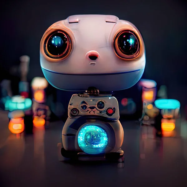 3d cute little toy robot design with neon lights and led eyes