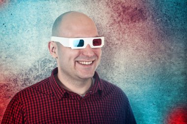 3d anaglyph gözlüklü adam