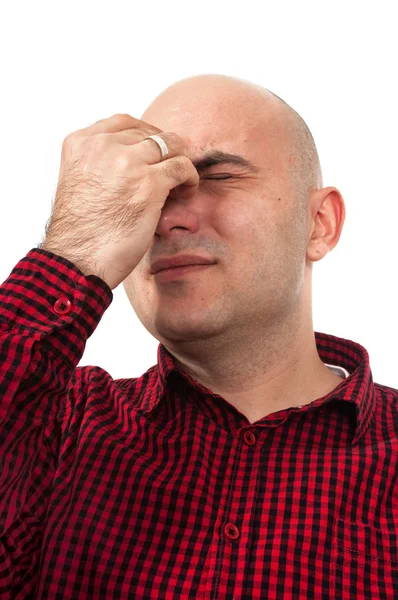 Besorgter Mann mit Kopfschmerzen — Stockfoto