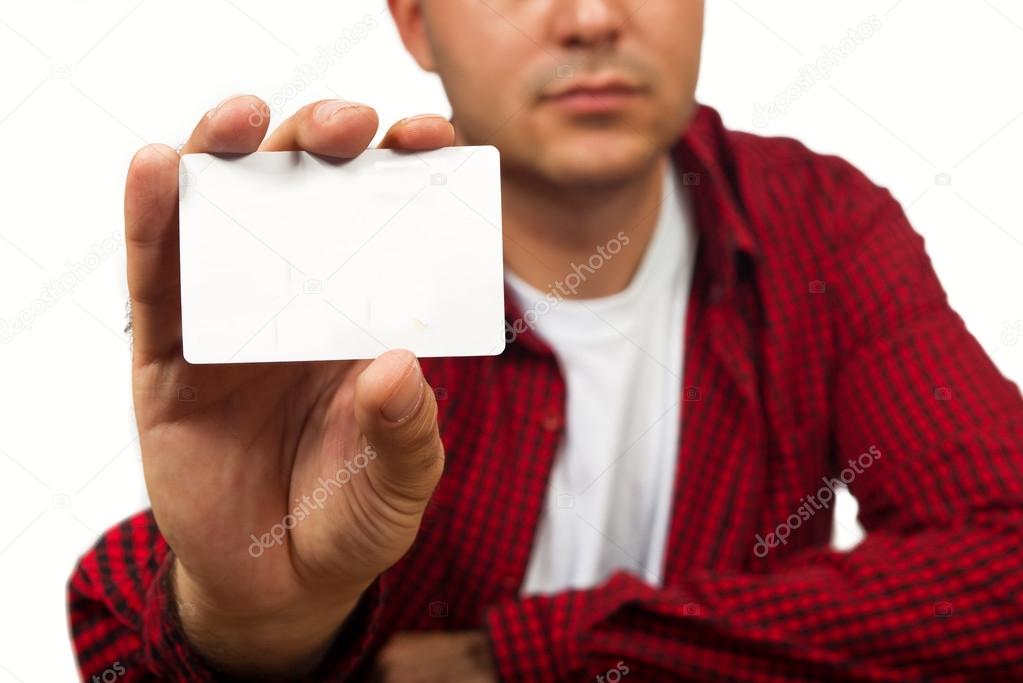 Construction worker with business card
