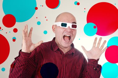 3d anaglyph gözlüklü korkan adam