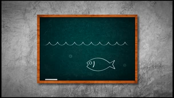 Vissen op een groene schoolbord — Stockvideo