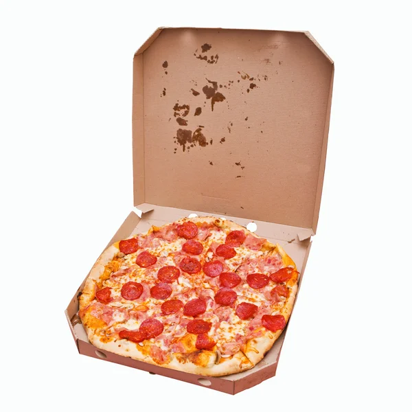 Pepperoni pizza levering - Stock-foto