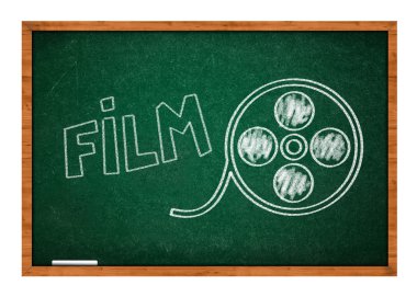 Yeşil yazı tahtası üzerinde çizim film makarası