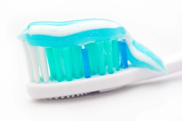 Tooth paste on brush, close up — Stock Photo, Image