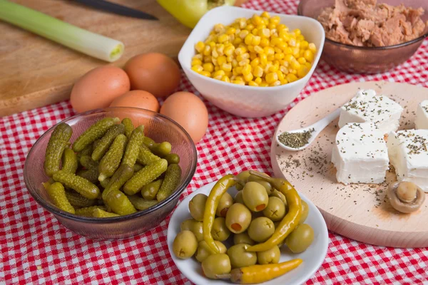 Tunfisksalatingredienser – stockfoto