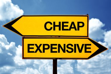 Cheap or expensive, opposite signs clipart