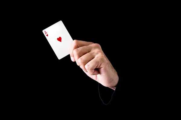 Ace mão segurando de cartão corações — Fotografia de Stock