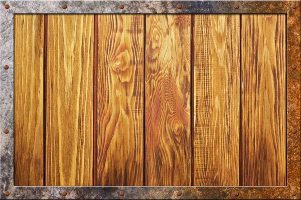 Wood texture with metal frame — Stock Photo, Image