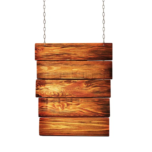 Placa de madeira pendurada em correntes — Fotografia de Stock