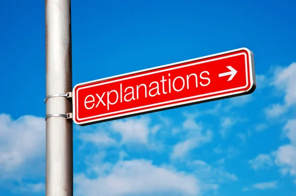 Explanations Street sign — Stock Photo, Image