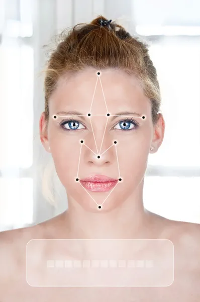 Young woman beauty portrait with face detection — Stock Photo, Image