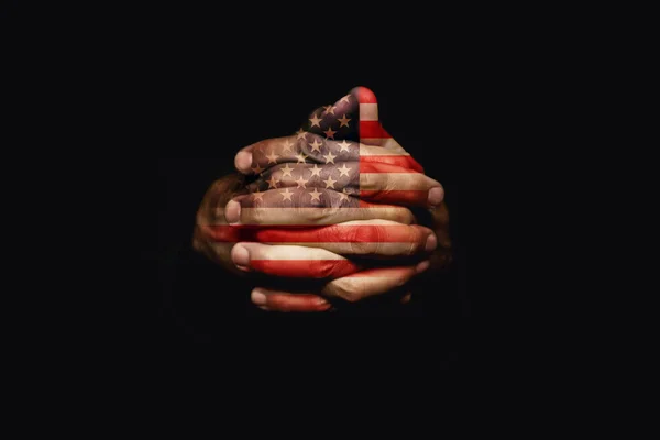 Crossed hands with USA flag — Stok Foto