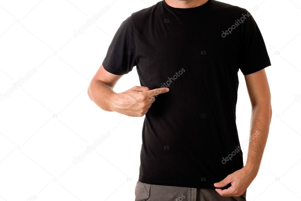 Man in blank black t-shirt