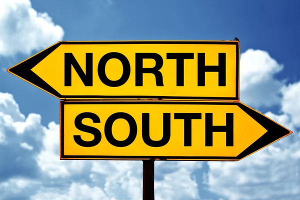 North or south, opposite signs