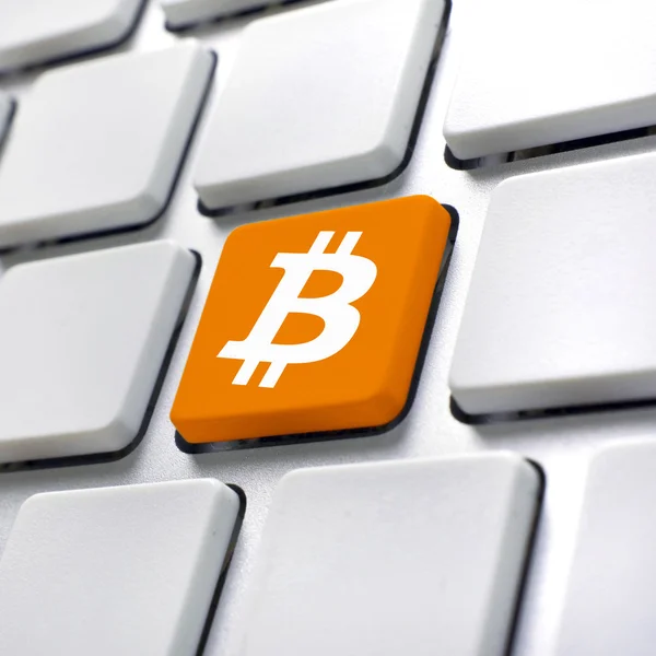 Bitcoin symbol on computer keyboard — Stock Photo, Image