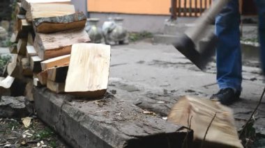 odun kesmenin adam balta ile günlüğe kaydeder.