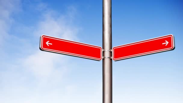 Deux panneaux de direction opposée contre le ciel bleu 