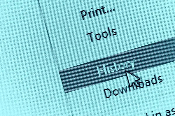 인터넷 브라우저 역사를 가리키는 컴퓨터 커서 다우 드롭 — 스톡 사진