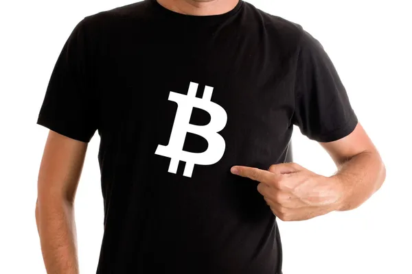 Bitcoin symbol on shirt — Stock Photo, Image