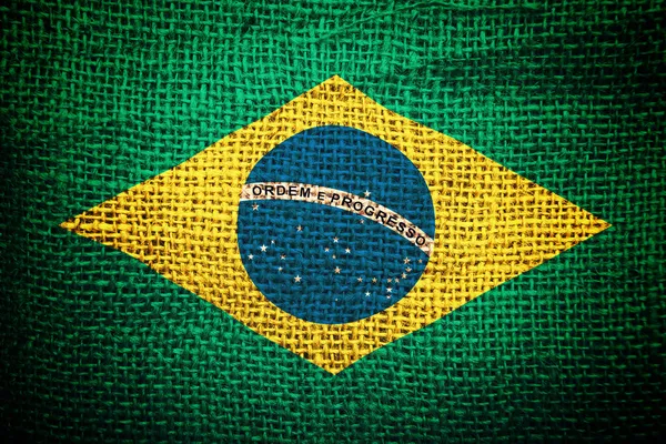 Bandera de Brasil en textura de saco de café — Foto de Stock