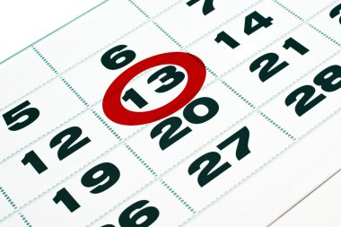 Thirteenth day in calendar detail. Friday the 13th. clipart