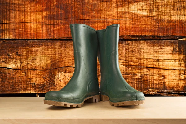 Green rubber boots for garden work — Stock Photo, Image