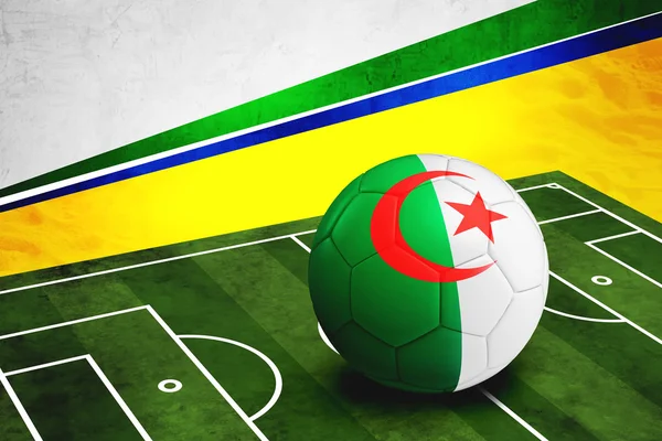 Soccer ball with Algeria flag on pitch — Stock Photo, Image