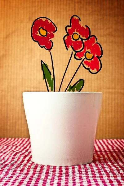 Flower pot with sketched flower — Stock Photo, Image