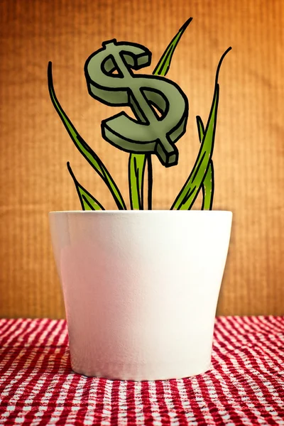 Зростання доларів у квітковому горщику, концептуальне зображення — стокове фото