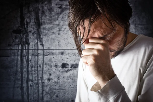 Depressive man is crying — Stock Photo, Image