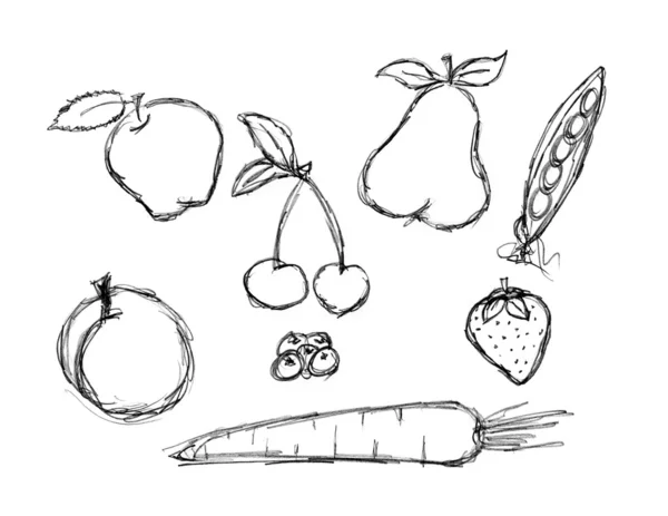 Various fruit and vegetable doodle set — Stock Photo, Image